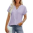 thumbnail image 2 of Olyvenn Womens Casual Eyelet V Neck Short Sleeve Loose Fit Tee Shirts Tunic Shirts Dressy Blouses Business Work T Shirt Purple S, 2 of 9