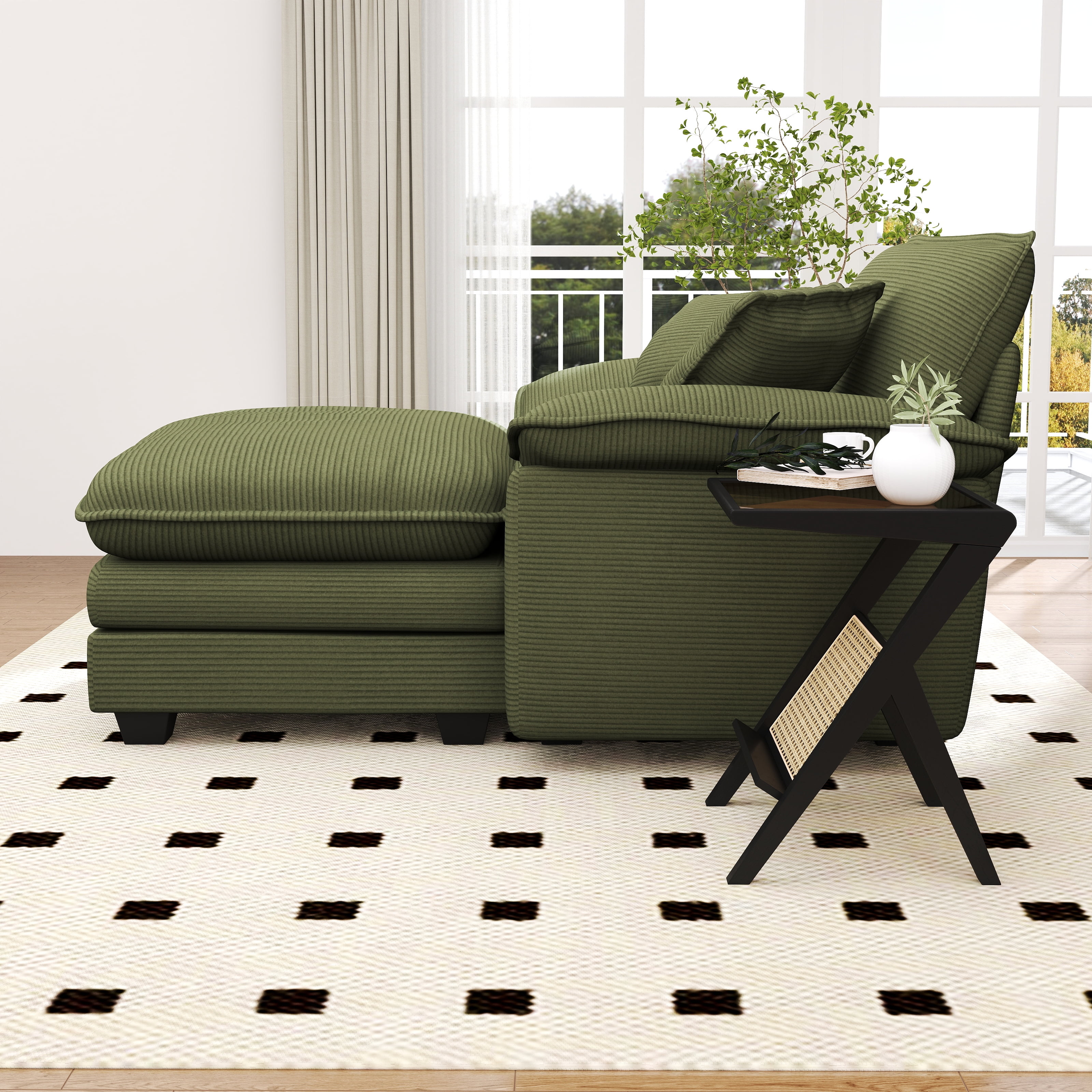 Lunale Oversized Lounge Chair & Ottoman Set - 48" Cloud Corduroy Accent Armchair for Modern Living/Bedroom, Green Corduroy