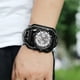 thumbnail image 4 of Reloj de pulsera unisex punk retro con correa de cuero, esfera redonda gótica, correa de reloj ancha Negro, 4 of 9