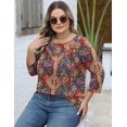 thumbnail image 4 of Top TFSDOD de talla grande para mujer con estampado floral de manga 3/4, 4 of 6