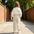thumbnail image 2 of WhouRiu Girls Casual Sweatpants Letter Graphic Elastic Waist Joggers Pants Kids Comfortable Everyday Trousers With Pockets,5-6 Years, 2 of 5