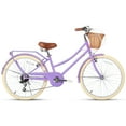 thumbnail image 5 of Glerc Missy 24" inch Girl Cruiser Kids Bike Shimano 6-Speed Teen Hybrid City Bicycle with Rack for Youth Ages 7 8 9 10 11 12 13 14 Years Old Wicker Basket & Lightweight, Purple, 5 of 14