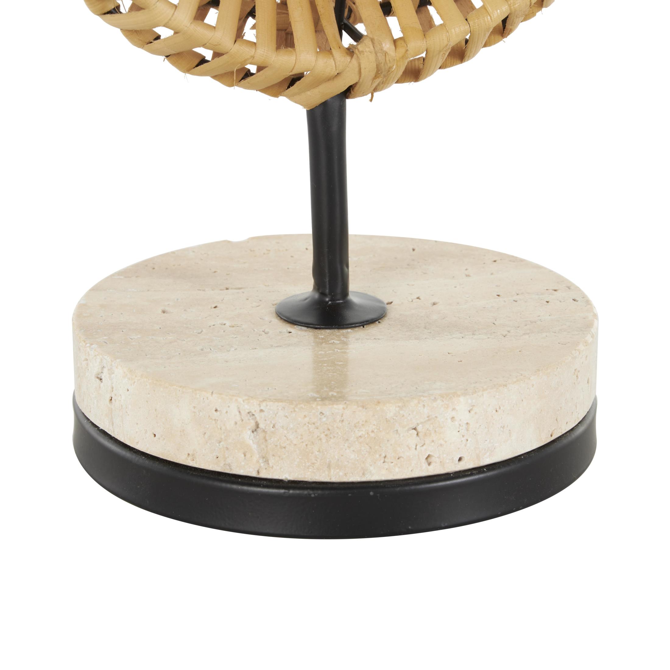 7" x 15" Brown Rattan Handmade Infinity Shaped Abstract Sculpture with White Marble Base, by DecMode