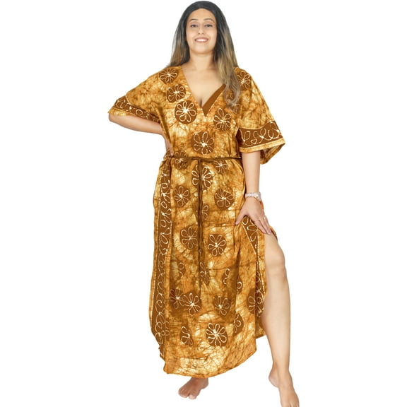 HAPPY BAY Women's Summer Loose Caftan Long Night Evening Gown Loungewear Dashiki House Dresses for Women 2X-3X Tawny, Floral