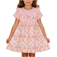 thumbnail image 2 of Mifsaly Little Girl Dresses Crewneck Flutter Sleeve Summer Dress Floral Print Patchwork Flowy Everyday Wear Sweet Sundress, 2 of 8