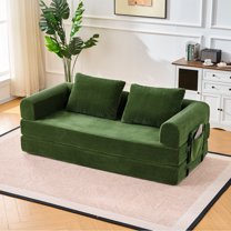 Jopath Convertible Sleeper Sofa Bed,4-in-1 Corduroy Folding Sofa Bed with Cylindrical Pillow for Living Room,Bedroom,Apartment,Green