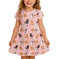 thumbnail image 3 of Bjutir Toddler Girls Dress Cartoon Cat Print Short Sleeve Dress Leisure Crewneck Dresses For Casual Wear, Size 4-14 Years, Pink, 3 of 6