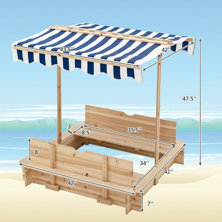 Gymax Outdoor Backyard Play Wooden Sandbox with Canopy & Foldable