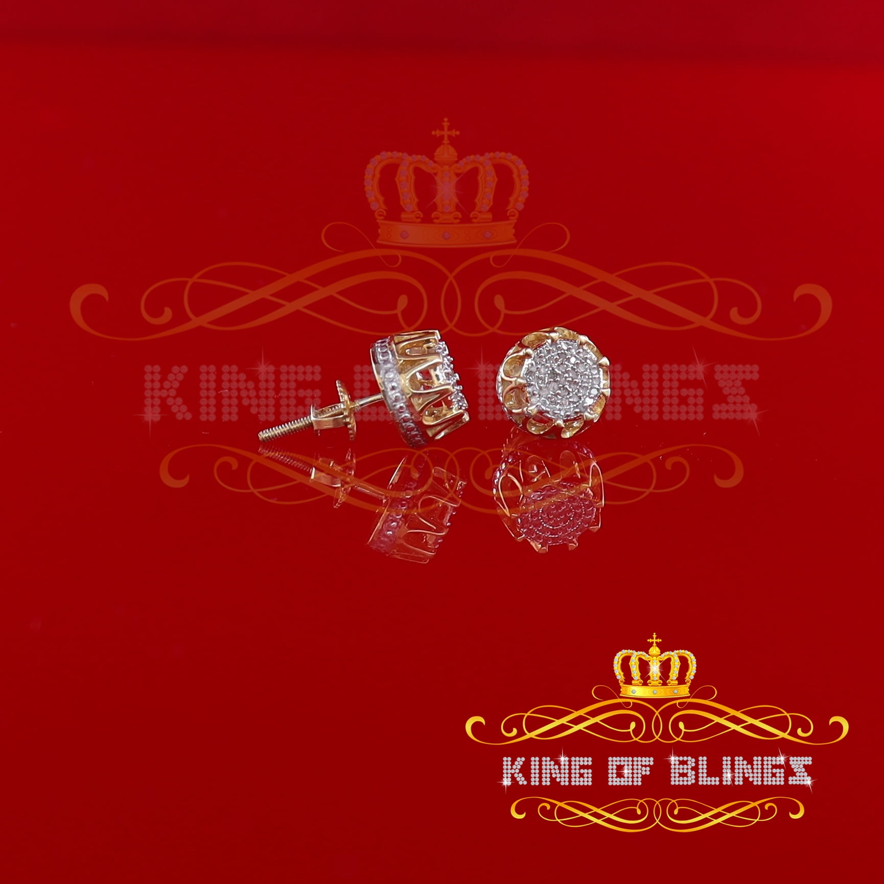 King of Bling's 925 Sterling Silver 0.18ct Diamond For Women's/ Men's Yellow Stud Round Earrings