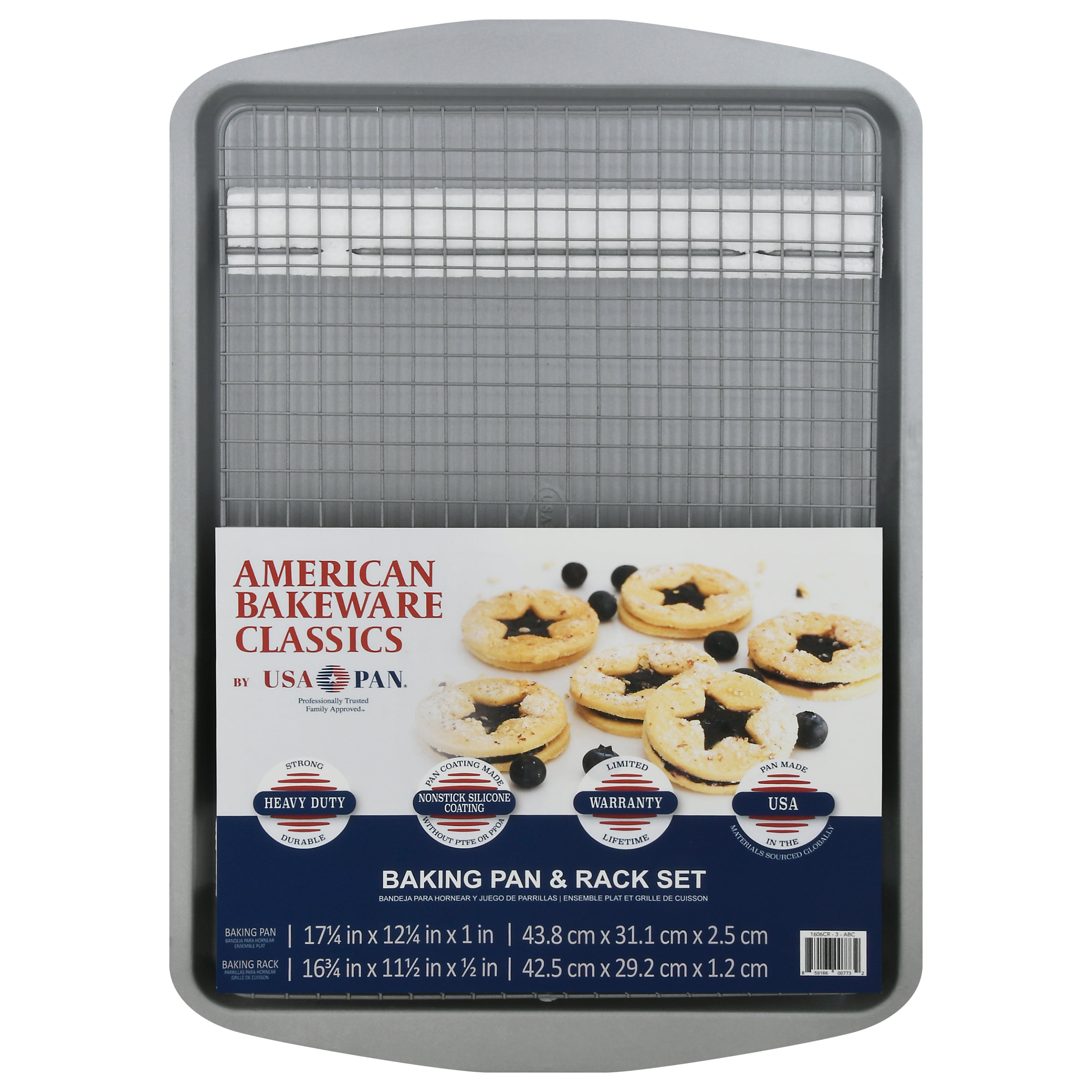 USA Pan 2-Piece Half Sheet & Baking Rack Set, Silver