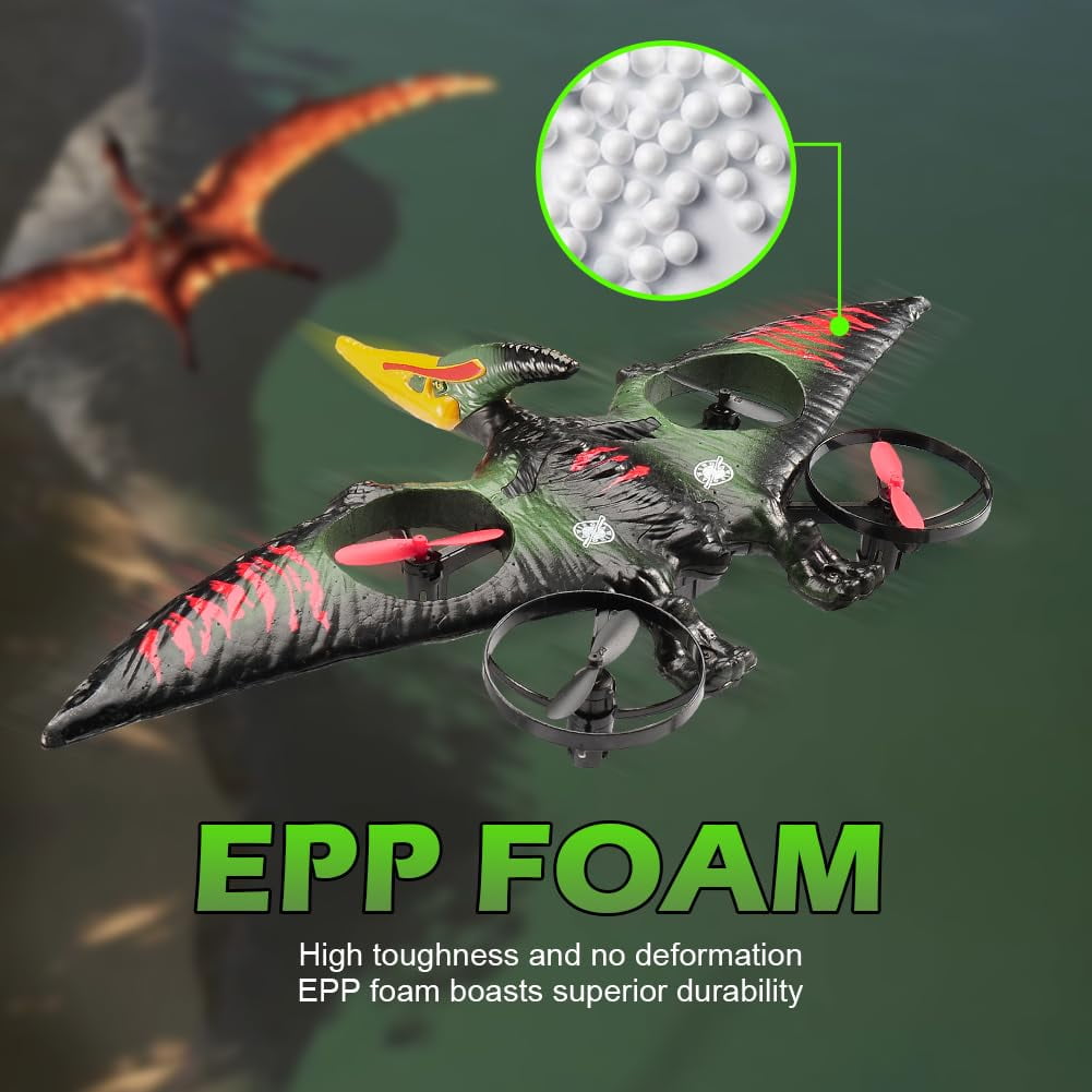 Remote Control Dinosaur Pterosaur RC Plane w/ Headless Mode, Altitude Hold, LED Light, for Kids