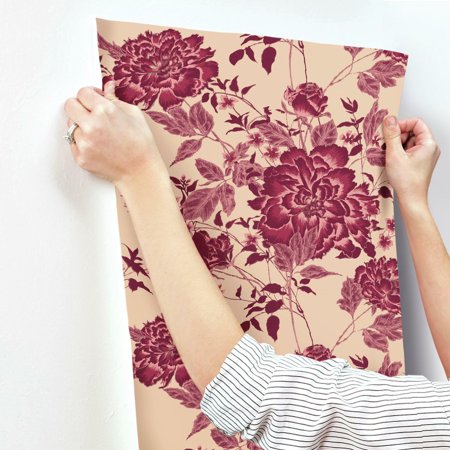 Vintage Floral Burgundy Peel & Stick Wallpaper by Drew Barrymore Flower