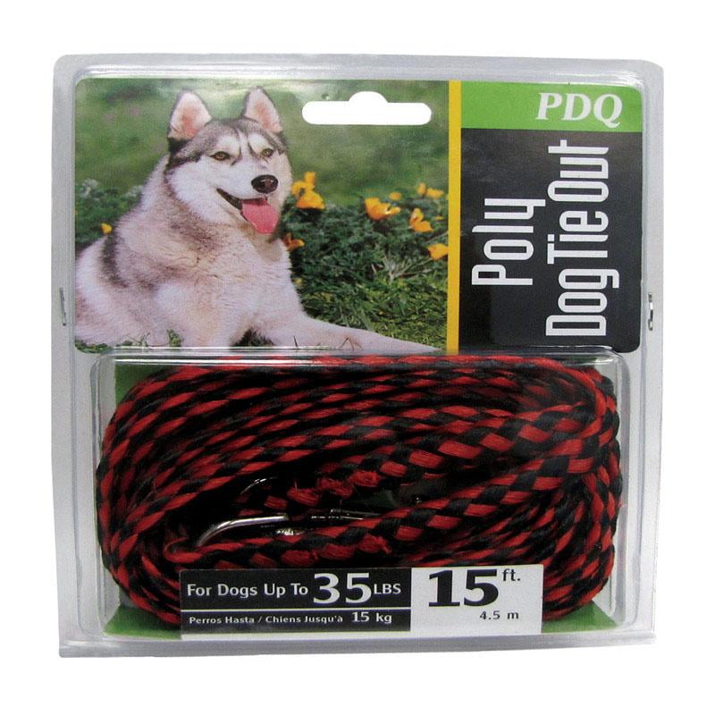 1PK Boss Pet PDQ Red ⁄ Black Poly Dog Tie Out Rope Small⁄Medium