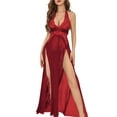 thumbnail image 3 of ValueVibe Lingerie for Women High Slit Long Lingerie Sets Lace Halter Neck Nightdress Chemise Nighty, Red XL, 3 of 5