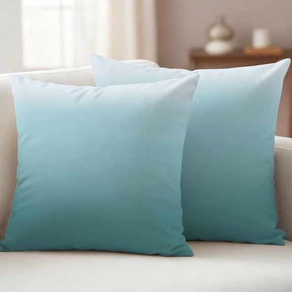 Pack of 2 Outdoor Pillow Covers 18x18 Inch Waterproof Turquoise Ombre Throw Pillow Covers,Decorative Couch Pillow Case Sham Teal White Gradient Modern Abstract Art Patio Pillowcases Cushion Cover