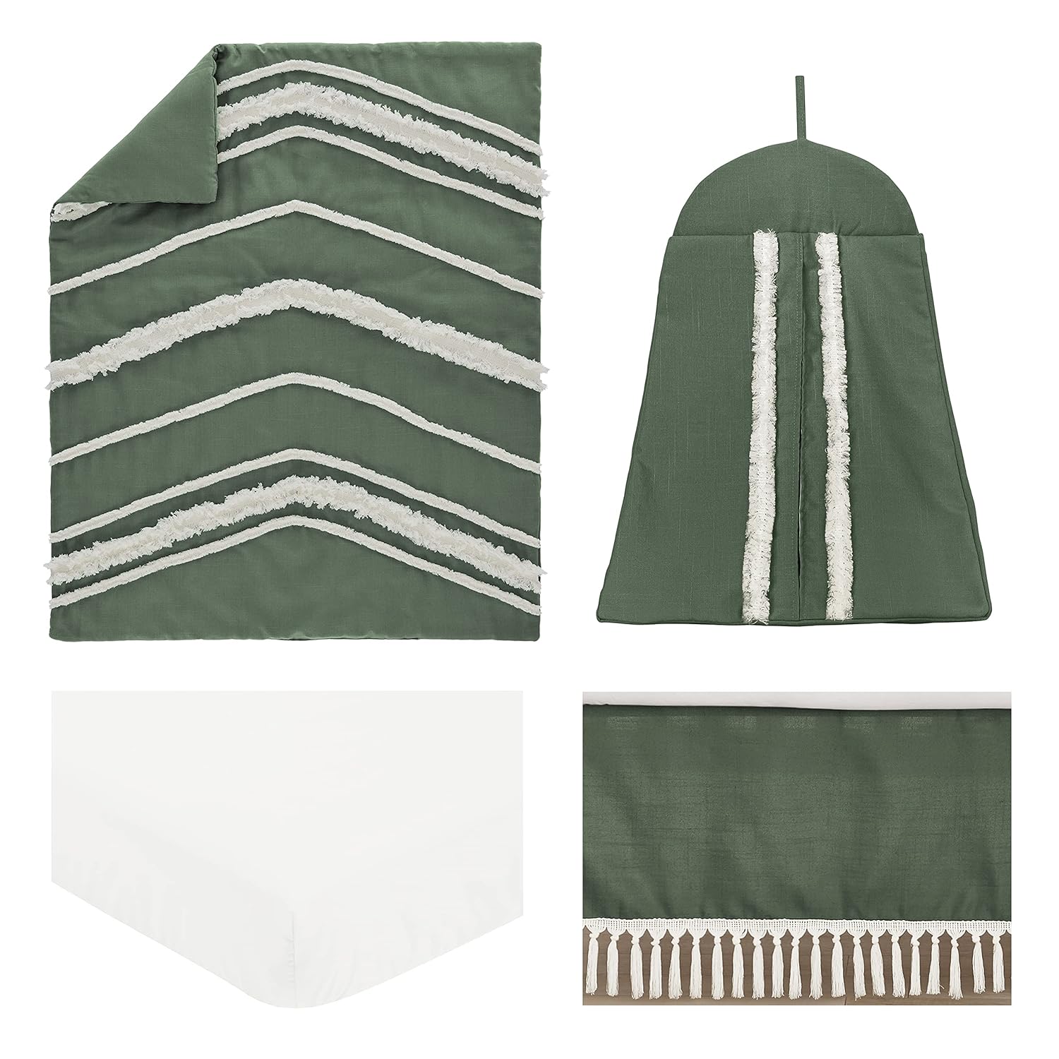 Sweet Jojo Designs Boho Fringe Green and Ivory 4 Piece Crib Bedding Set