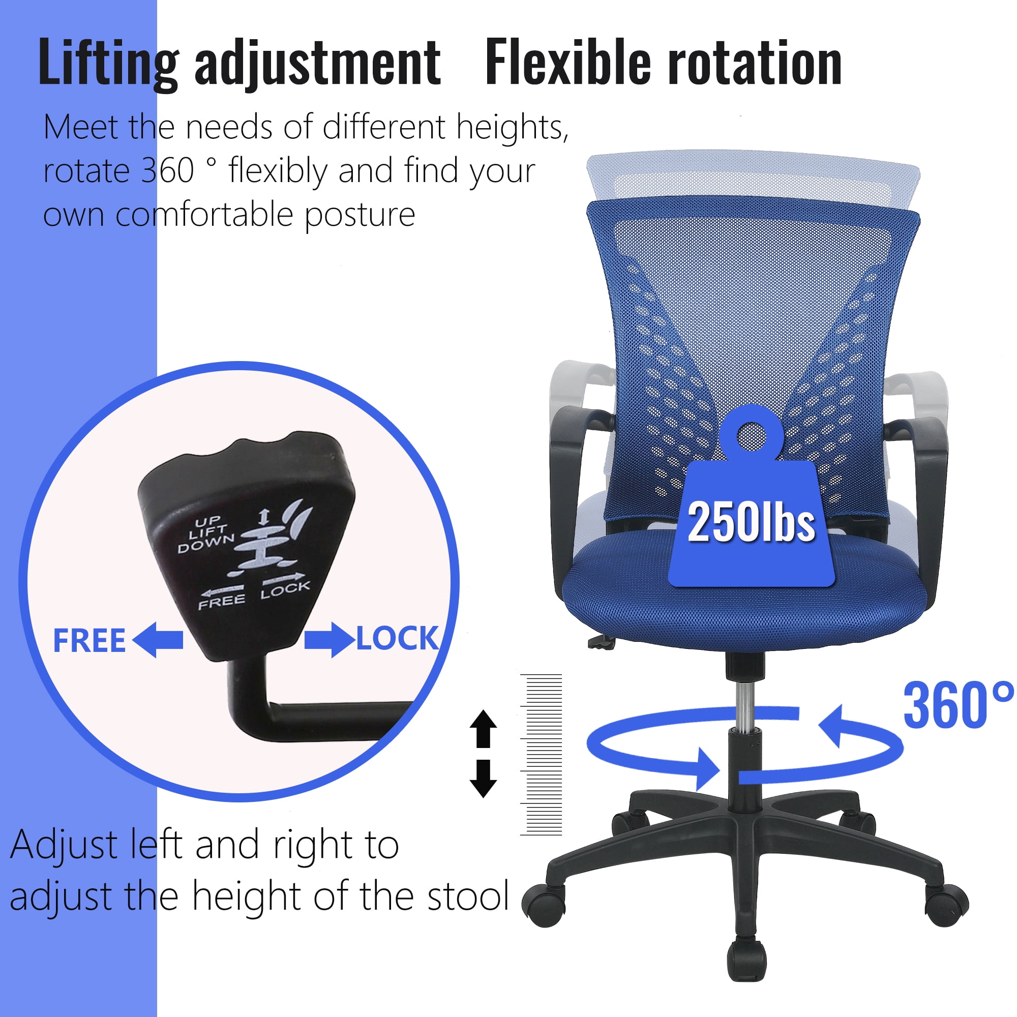 FDW Ergonomic Home Office Chair, Lumbar Support, Rolling Swivel for Women(Blue)