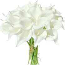Pure White Flowers,20 Pcs Artificial Calla Lily Flower,Topboutique Fake Flowers,13.5" Artificial Decorative Flowers for Christmas,Thanksgiving,Wedding Party Garden Home Decor