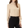 thumbnail image 1 of Blusa de botón con cuello de pie y pliegues para mujer Inspire Chic en rosa fresco, 1 of 6