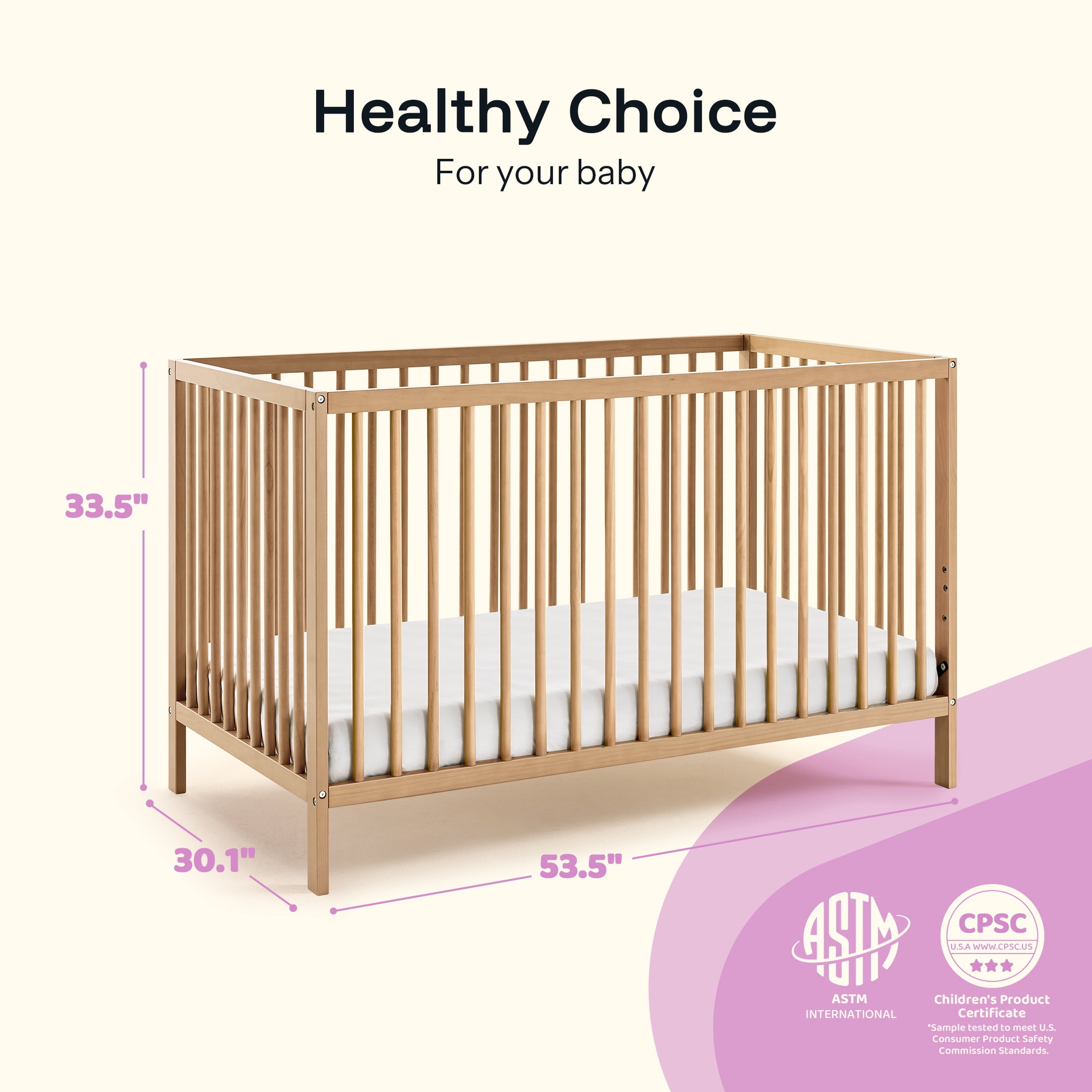 Harppa Convertible Baby Crib for Infant to Toddler,Natural,Greenguard Gold Certified