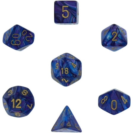 Purple Lustrous Dice with Gold Numbers 16mm (5/8in) Set of 7 Chessex