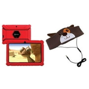 Contixo V8-2 Red 7-Inch Kids Tablet with 16 GB Storage (Red) & H1-Dog Kid's Fleece Headphones (Dog)