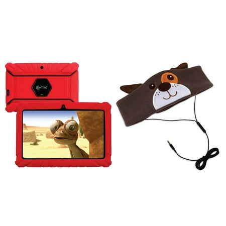 Contixo V8-2 Red 7-Inch Kids Tablet with 16 GB Storage (Red) & H1-Dog Kid's Fleece Headphones (Dog)