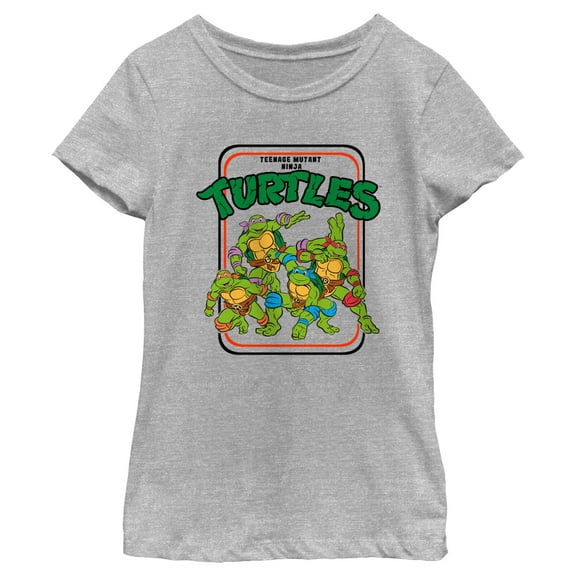 Girl's Teenage Mutant Ninja Turtles Retro Card Frame Logo Graphic Tee Athletic Heather Small