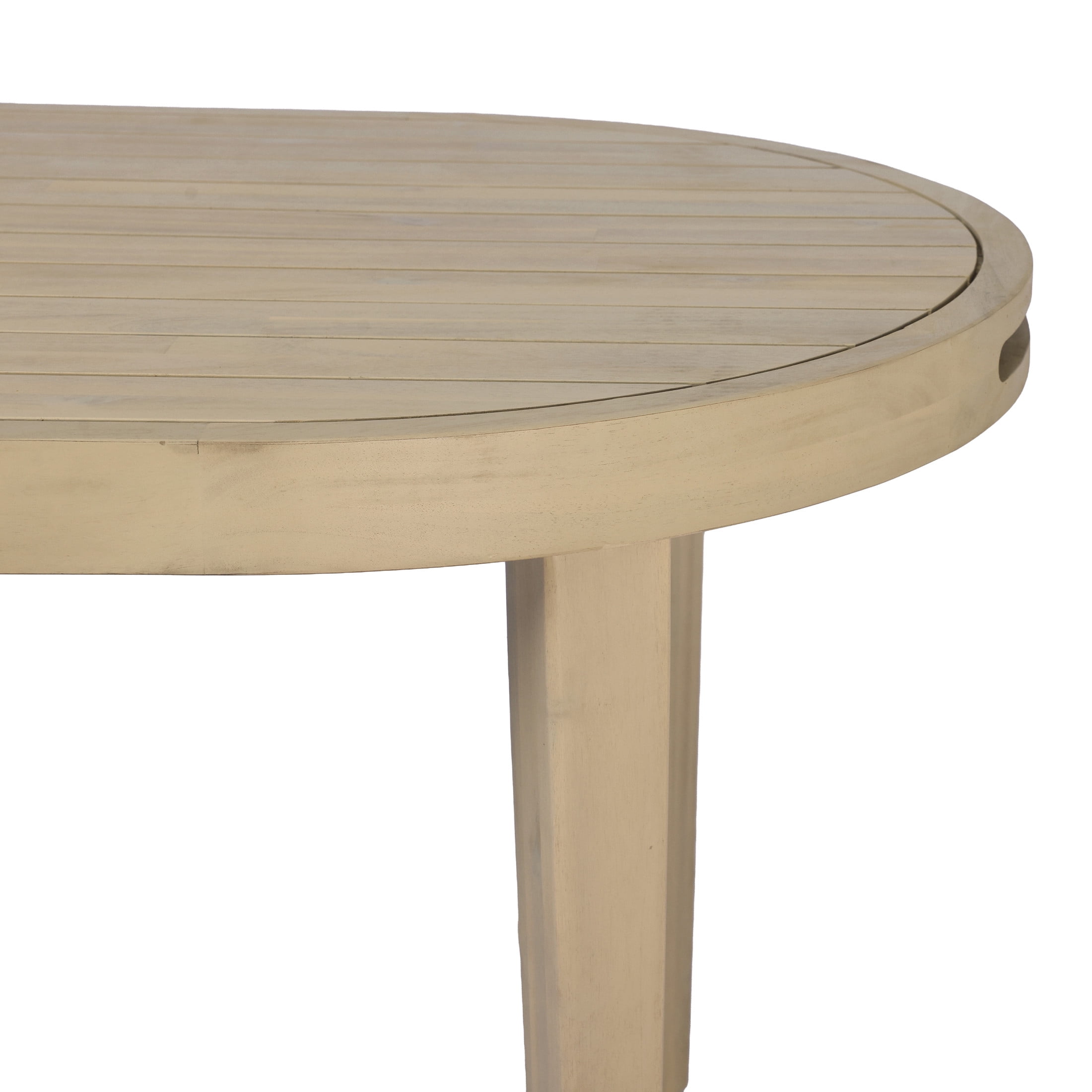 Christopher Knight Home 70" Oval Acacia Wood Outdoor Dining Table, Slatted Top, Weathered Finish, Light Teak