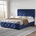 thumbnail image 1 of Ourlova Full Size Bed Frame with 4 Storage Drawers and Adjustable Headboard Linen Upholstered Platform Bed Frame Diamond Stitched Button Tufted No Box Spring Needed Blue, 1 of 6