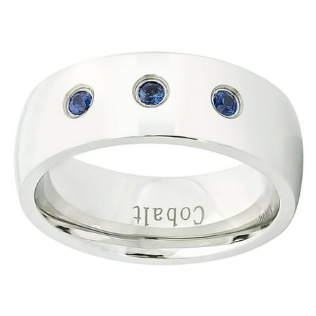 Sapphire Wedding Band - Men Women Cobalt Wedding Band Ring 8mm 0.07ct Blue Sapphire Three Stone Ring SZ 8