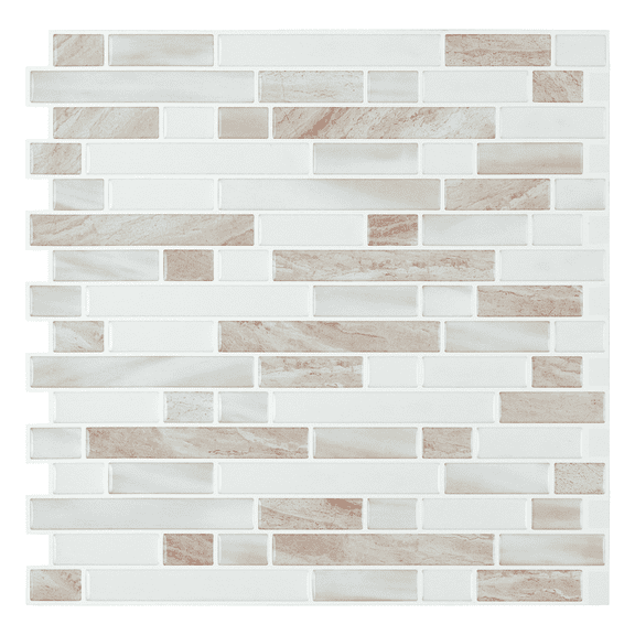 10-Sheet Peel and Stick Backsplash, 12" x 12" 3D Self Adhesive Faux Stone Marble Wall Tiles for Kitchen Bathroom (Creamy White)