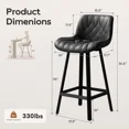 thumbnail image 2 of Bar Stools Set of 2, 26 Inch Counter Height Bar Stools with Back and Extra‑Wide Heavy‑Gauge Metal Legs, Modern Faux Leather Upholstered Barstools for Kitchen Island, Counter, Black, 2 of 7