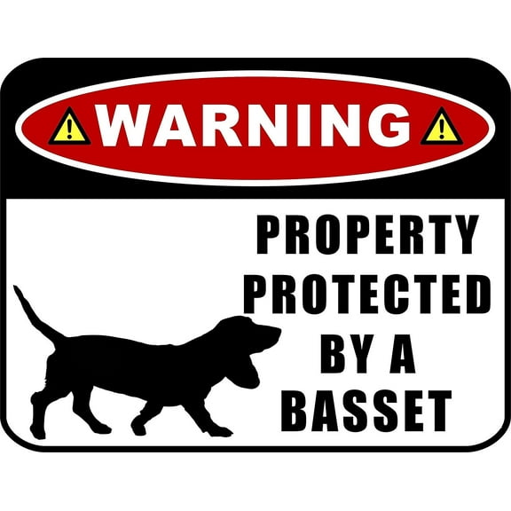 PCSCP Warning Property Protected by a Basset (SILHOUETTE) 11.5 inch x 9 inch Laminated Dog Sign