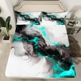 thumbnail image 2 of Black and Grey Teal King Sheets Marble Aesthetic Bed Set, Modern Marbling Bed Sheets Set Watercolor Foil Print Sheet Set, Stone Pattern Bedding Set, 2 of 7