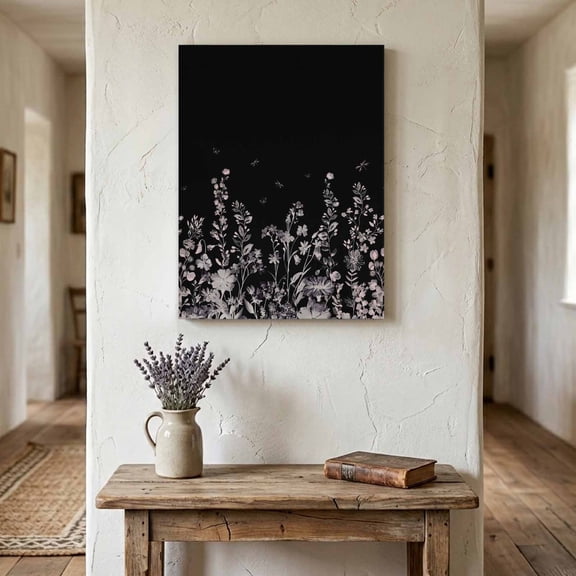 Ships Next Day Canvas Wall Art 8"x12", Black Botanical Wood Framed Canvas Print Painting, Dragonfly Flower Leaf Retro Style Ready to Hang Small Picture Wall Decor for Home Hallway Bathroom Bedroom