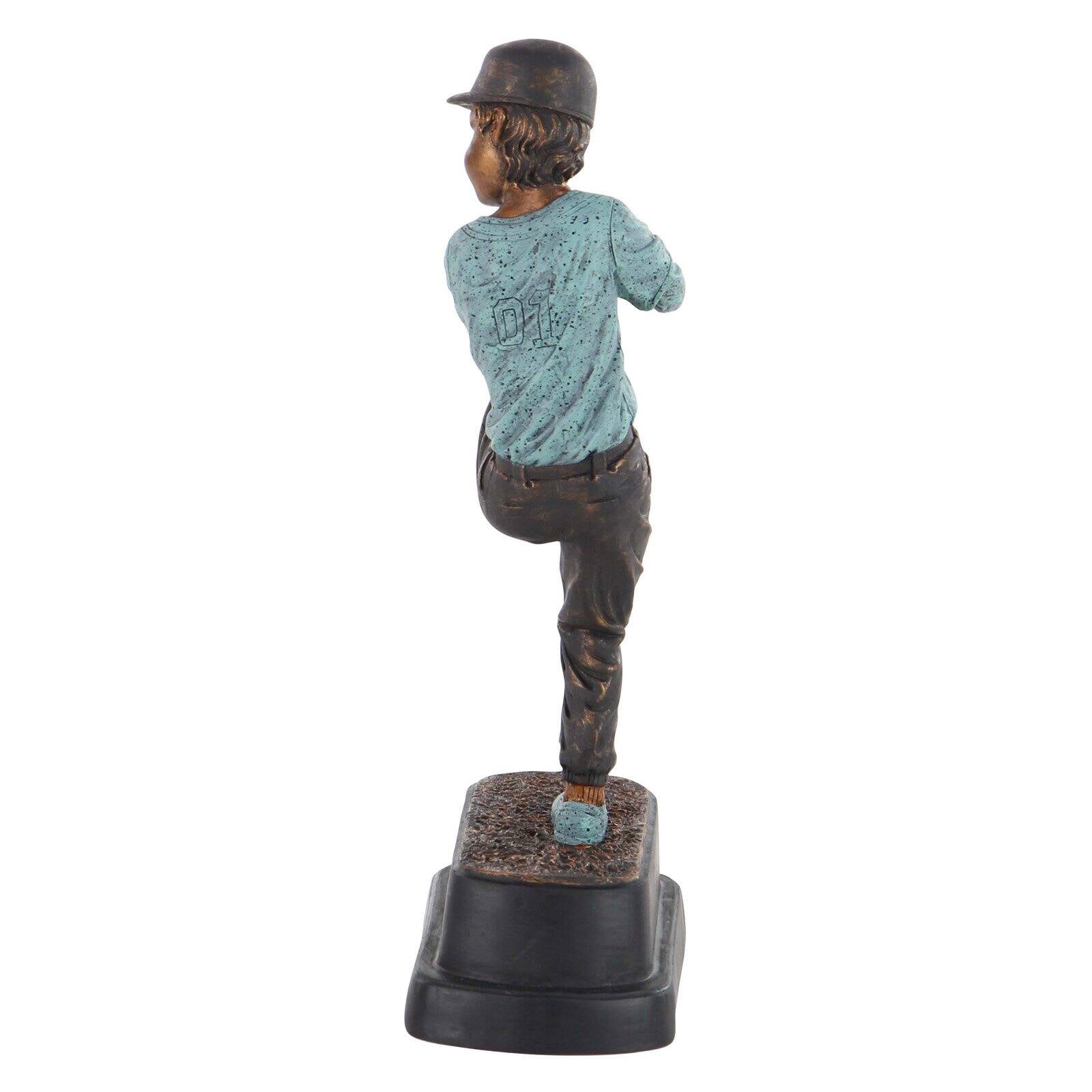 DecMode Traditional Resin Pitching Baseball Player Sculpture, Brown