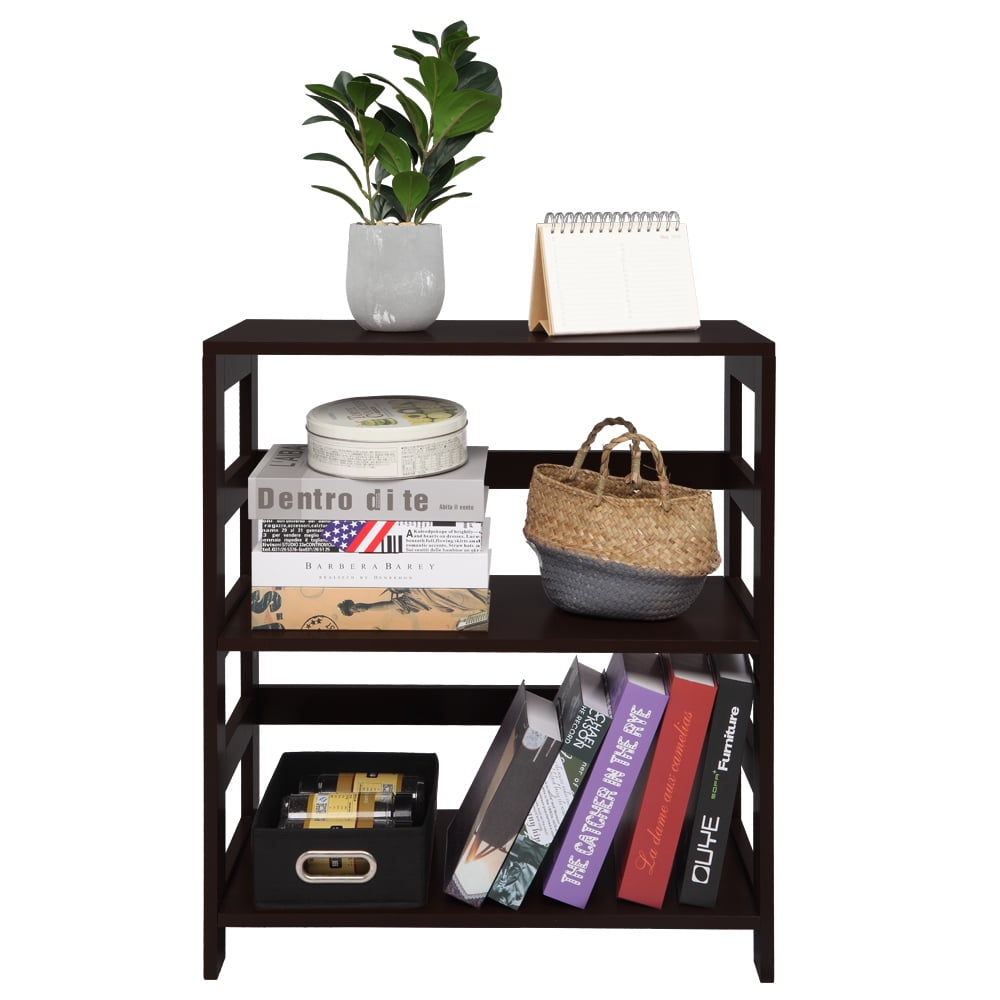 Private Jungle Storage Rack Wood Shelf 3 Tier Bookcase Shelf Storage Organizer, Brown