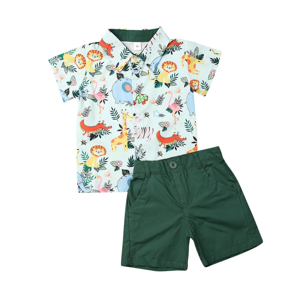 Baby Boy Cute Animal Outfits Short Sleeve T-Shirt Top+Pants Clothes Set ...