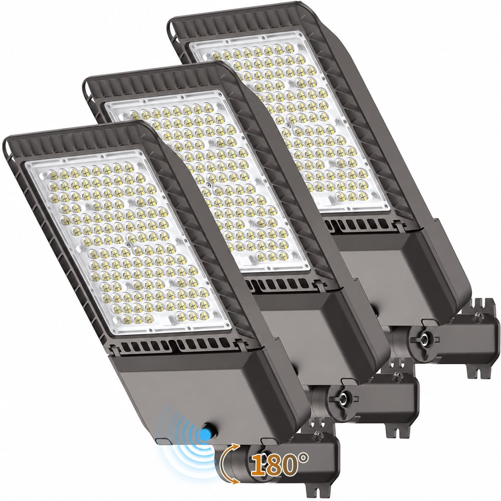 3-Pack 340W LED Parking Lot Lighting Fixture, 85000LM 6000K Daylight, Dusk to Dawn Sensor, IP65 Waterproof, 11 Years Lifespan for Street Yard Garage