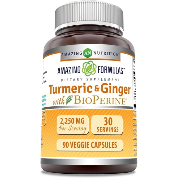 Amazing Formulas Turmeric Curcumin & Ginger with BioPerine 2250 mg Per Serving 90 Veggie Capsules | 30 Servings | Non-GMO | Gluten Free | Made in USA | Ideal for Vegetarians