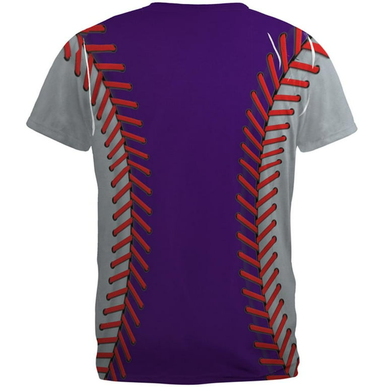 Baseball League Purple and Silver All Over Mens T Shirt Multi MD