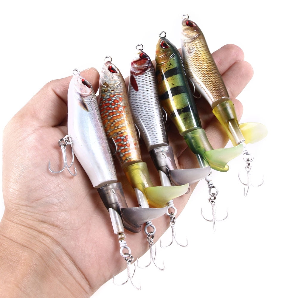 HENGJIA Fishing Lures Plopper Bass Lures with Floating Rotating Tail Barb Treble Hooks in Saltwater and Freshwater Lures for Bass Trout,4.33 inch/0.44 oz
