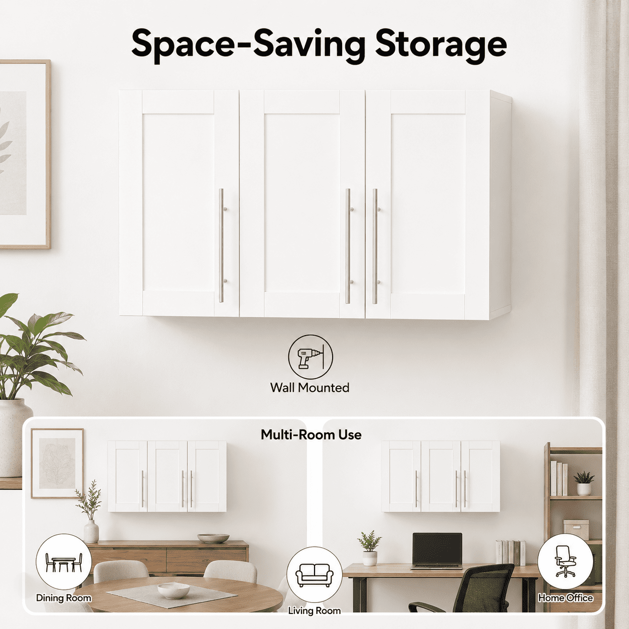 Aukfa 35.4" Wall Mounted Storage Cabinet with Adjustable Shelves, Stackable White Utility Cabinet for Laundry Room & Kitchen, White