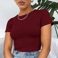 thumbnail image 4 of JUNWELL Crop Tops pour les Femmes à la Mode les Femmes Rognent Mignonne Tendance Base Serré Col Roulé Crop Blouse Manches Courtes Crop Tops, 4 of 8