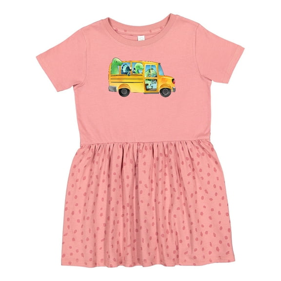 Inktastic Back to School Bus with Dinosaurs Girls Toddler Dress