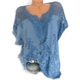thumbnail image 1 of Embroidered Top Lace V-neck Short Sleeve Bat Shirt Fashion Ladies Top, 1 of 4