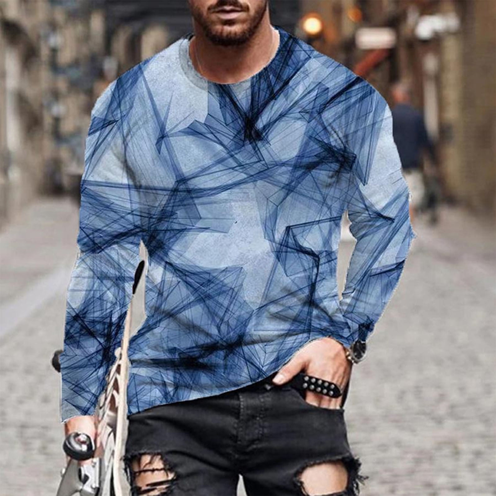 YOTAMI Men's Long Sleeve O-Neck Graphic Fashion Pullover Casual Shirt Tops Blouse Light blue S,M,L,XL,XXL,XXXL,XXXXL,XXXXXL - Walmart.com