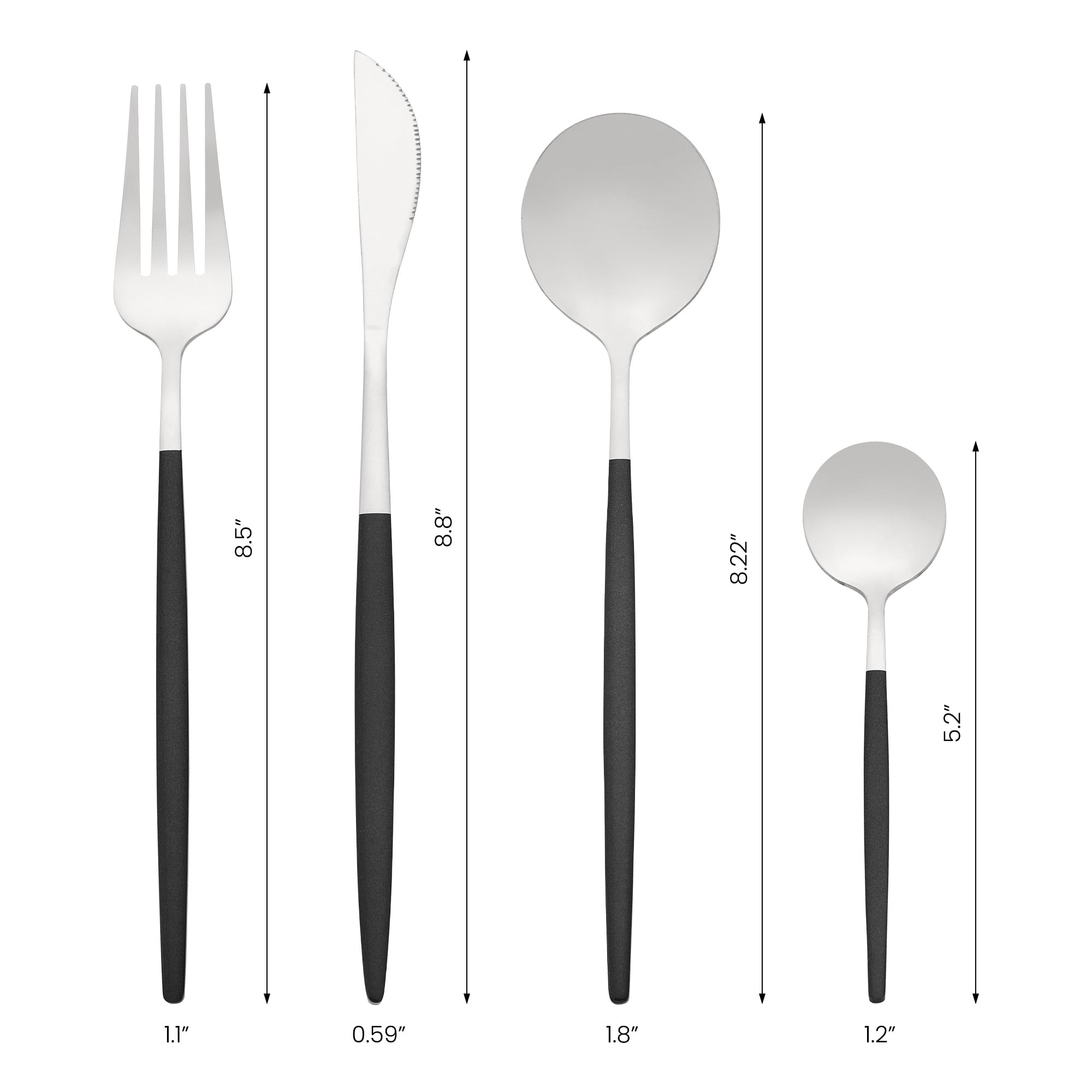 Unique Bargains 24 Pieces Stainless Steel Silverware Flatware Set Black