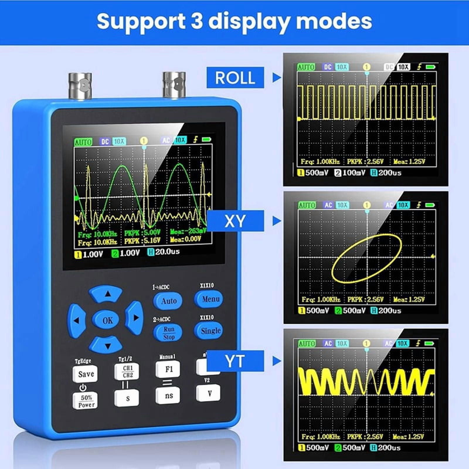 2X DSO2512G Digital Oscilloscope with 2 Channels 120Mhz Bandwidth Signal Generator 500MSa/S Sampling Rate, 2.8 Inch